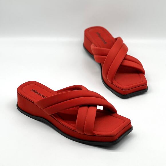 JEFFREY CAMPBELL Sun-Sation Sandal Women 8 Orange Red Platform Cris Cross Padded - Picture 1 of 12
